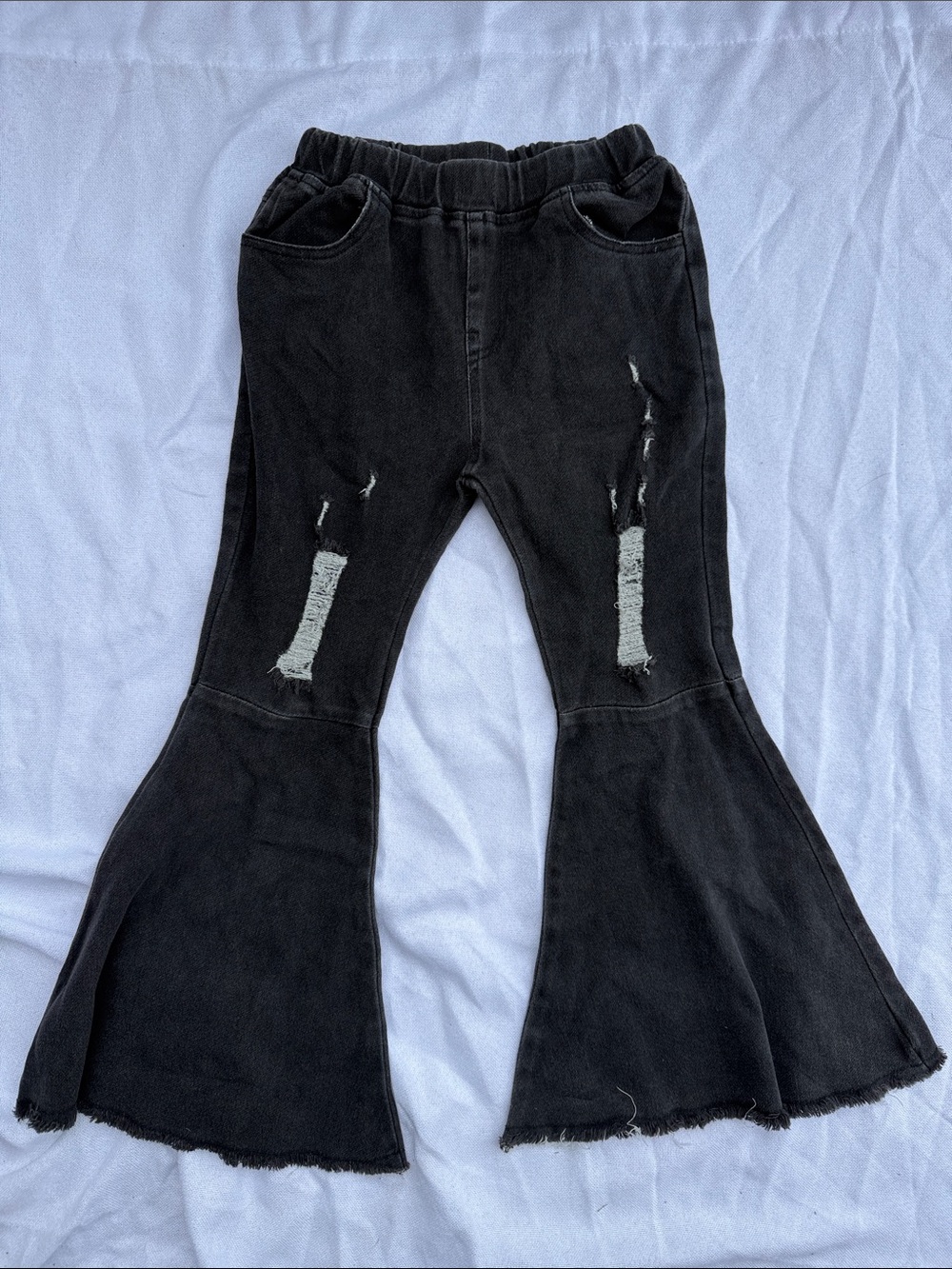Kids Black Flared Distressed Pants